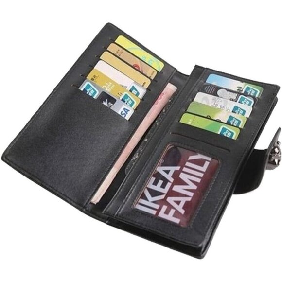 ✨ Shinywear Leather Card Holder Women Black Long Skull Studded Genuine Wallet - Picture 2 of 5